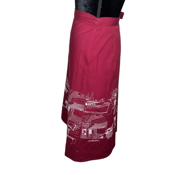 Quahog Hollow Skirt Womens XS Maroon Berry Midi Aline Wrap Tourist Sketch - Picture 4 of 11
